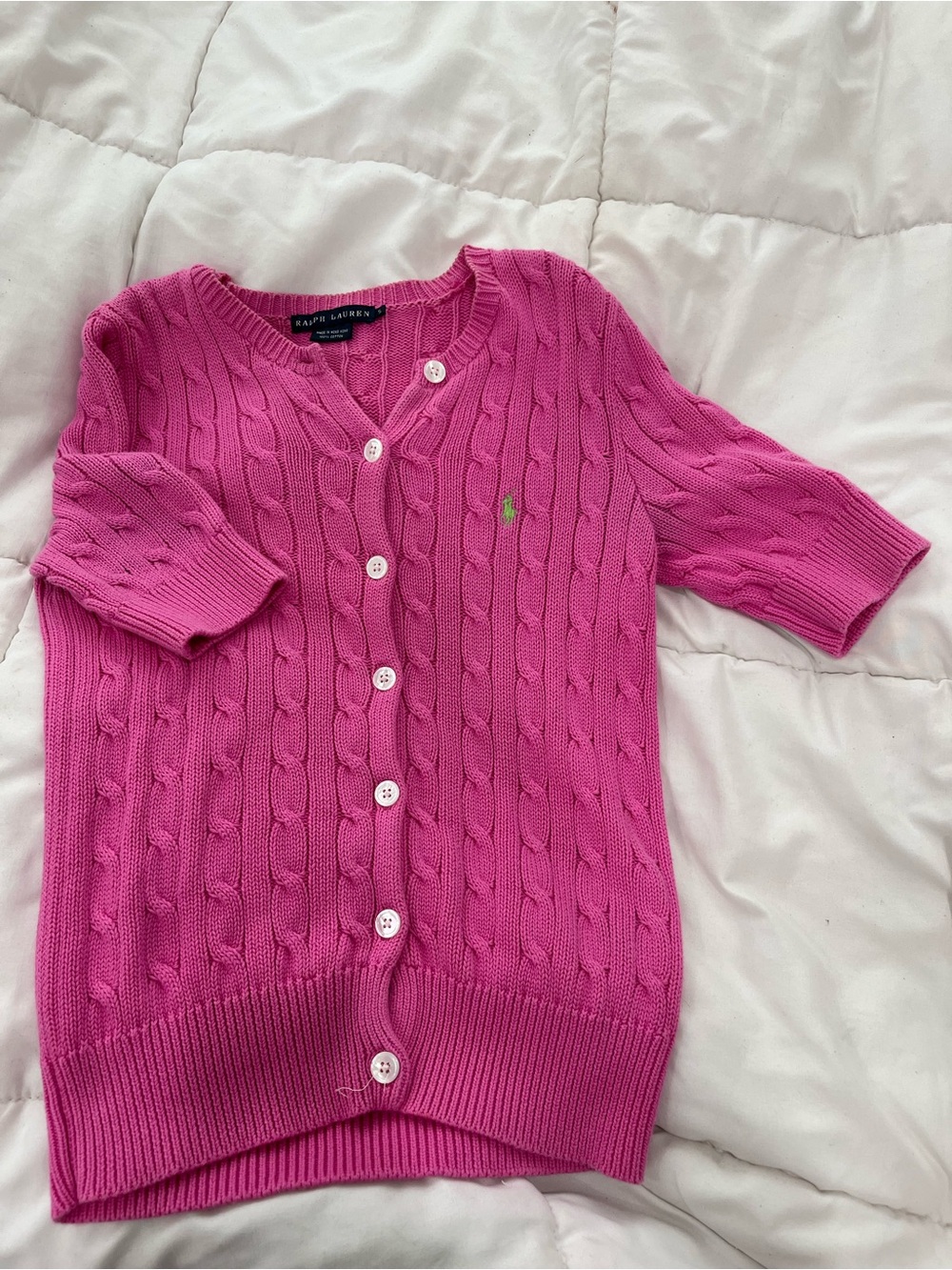 Ralph Lauren Pink Cable-Knit Button Cardigan